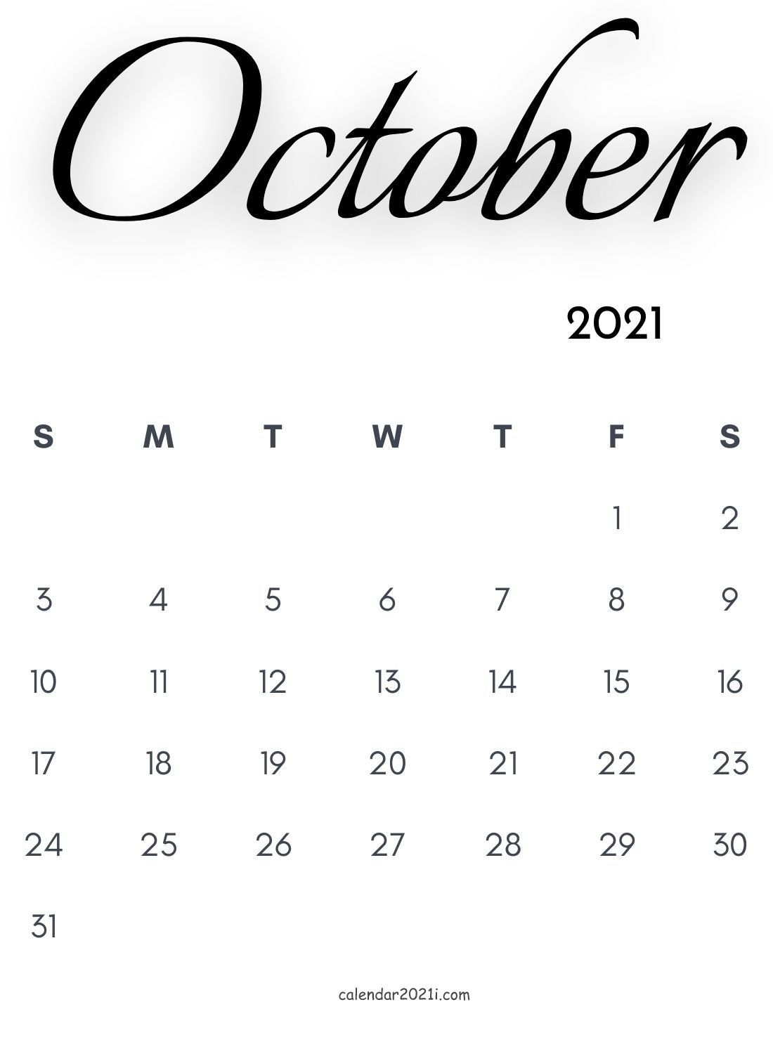 October 2021 Calligraphy Calendar In 2020 | Monthly Calendar