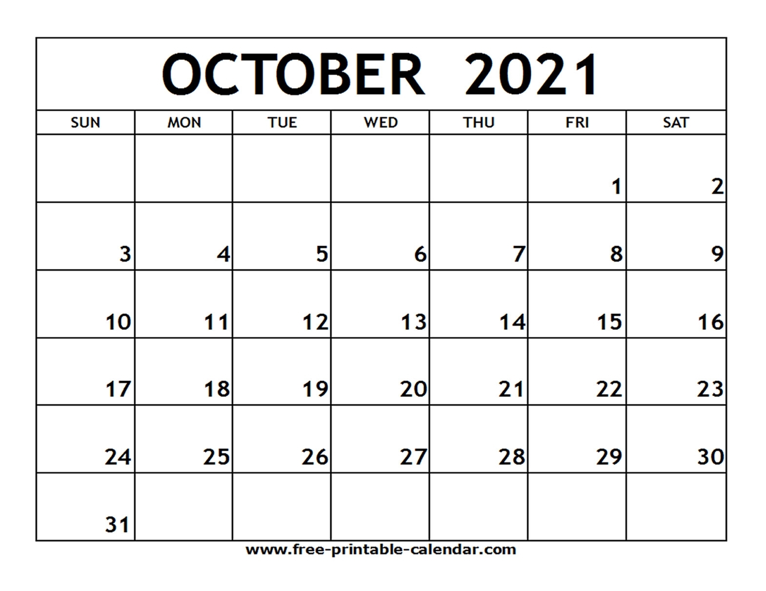 Printable October 2021 Calendar Free - 2024 CALENDAR PRINTABLE