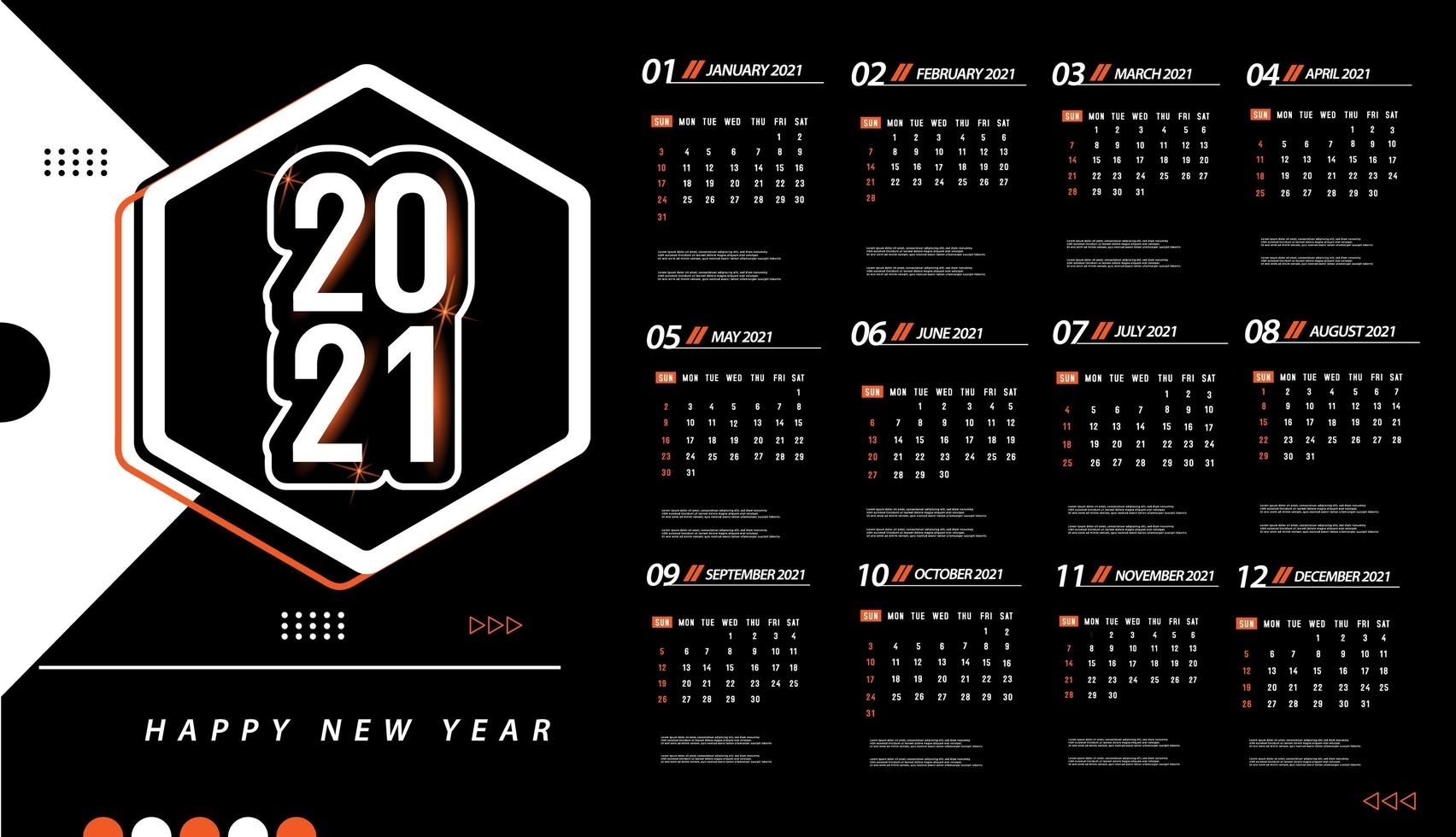 One Page 2021 Calendar Template - Download Free Vectors