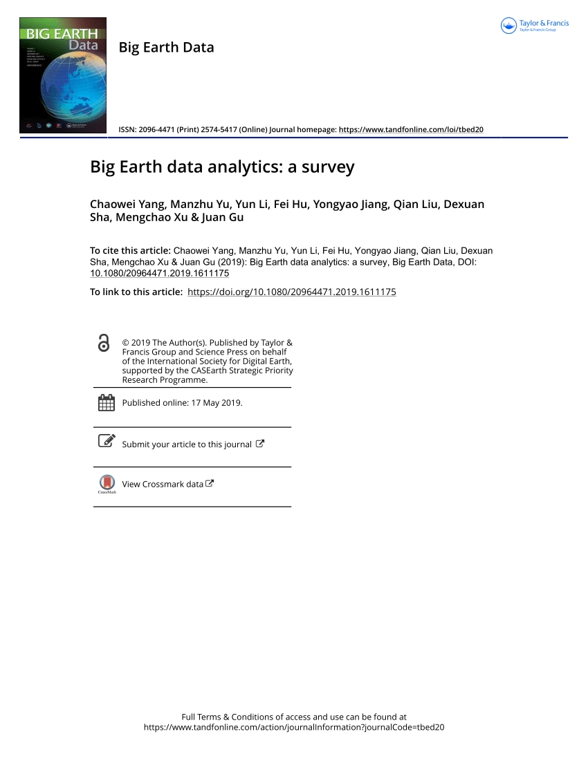 Pdf) Big Earth Data Analytics: A Survey