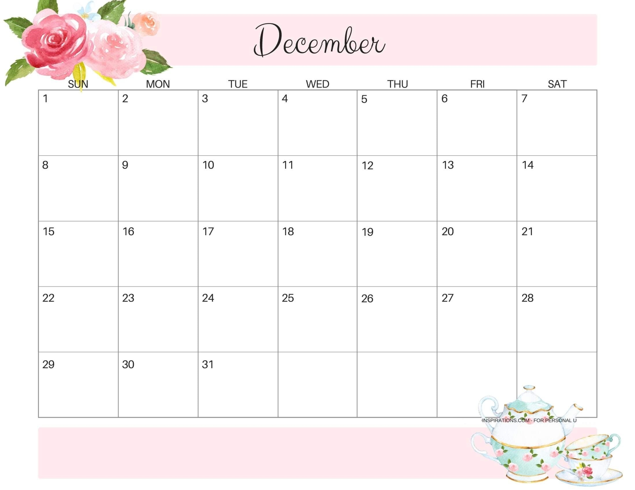 december 2021 calender girly month calendar printable