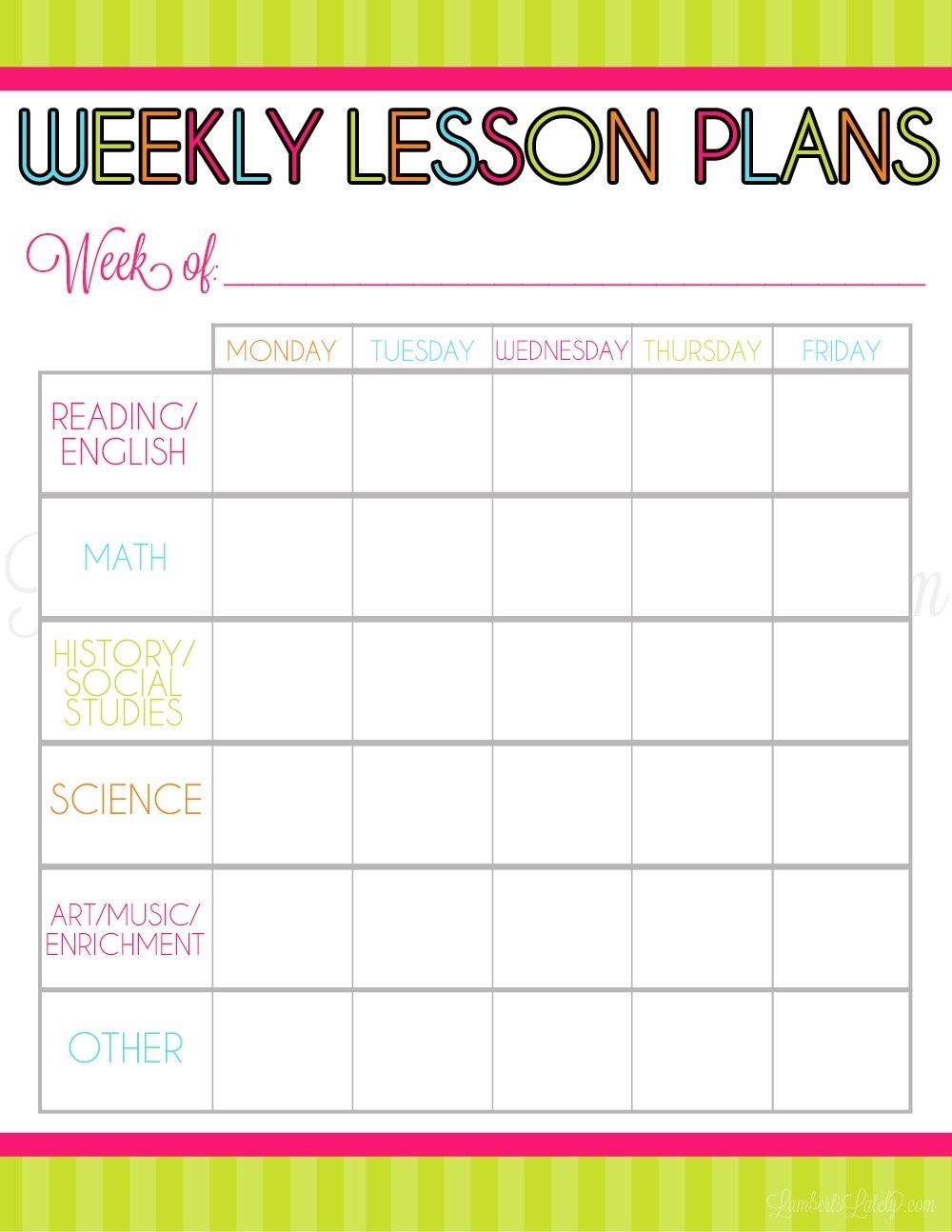 Weekly Calendar Schedule Weekly Lesson Plan TfYLuK