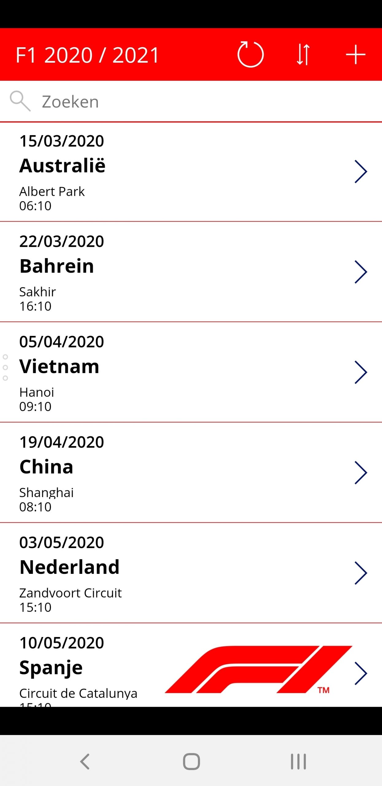 Powerapp To Download - F1 Calendar 2020-2021 Dutch