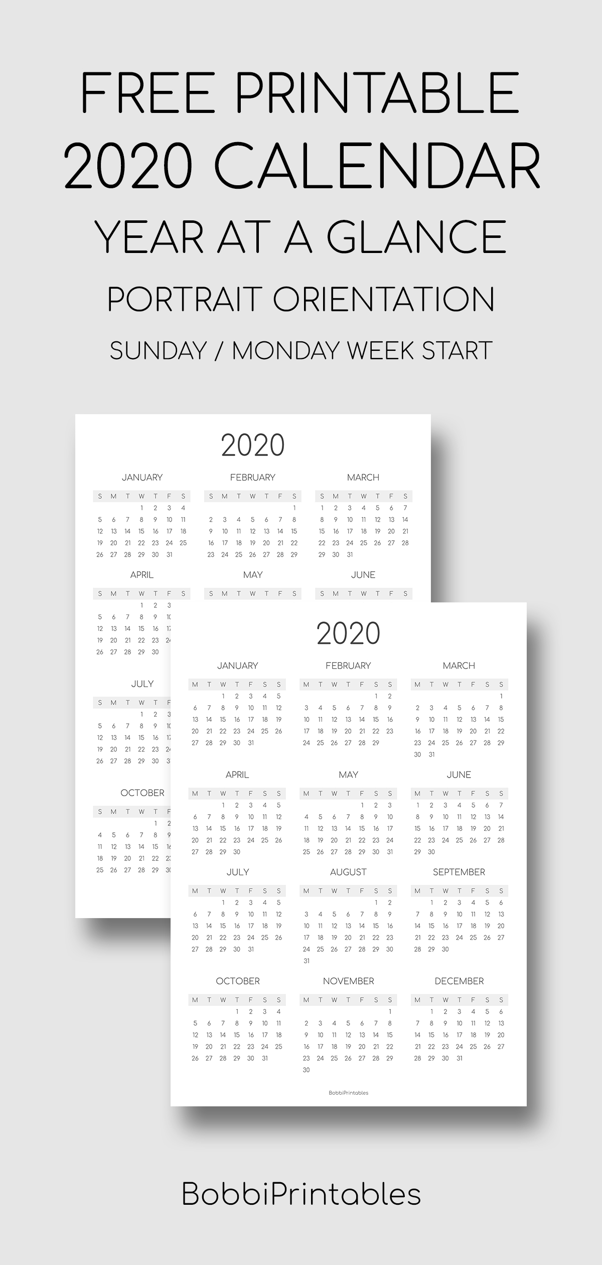 Printable 2020 Calendar - Portrait | At A Glance Calendar