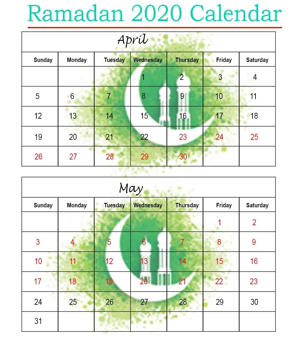 Printable 2020 Ramadan Calendar With Prayer Times [Ramzan
