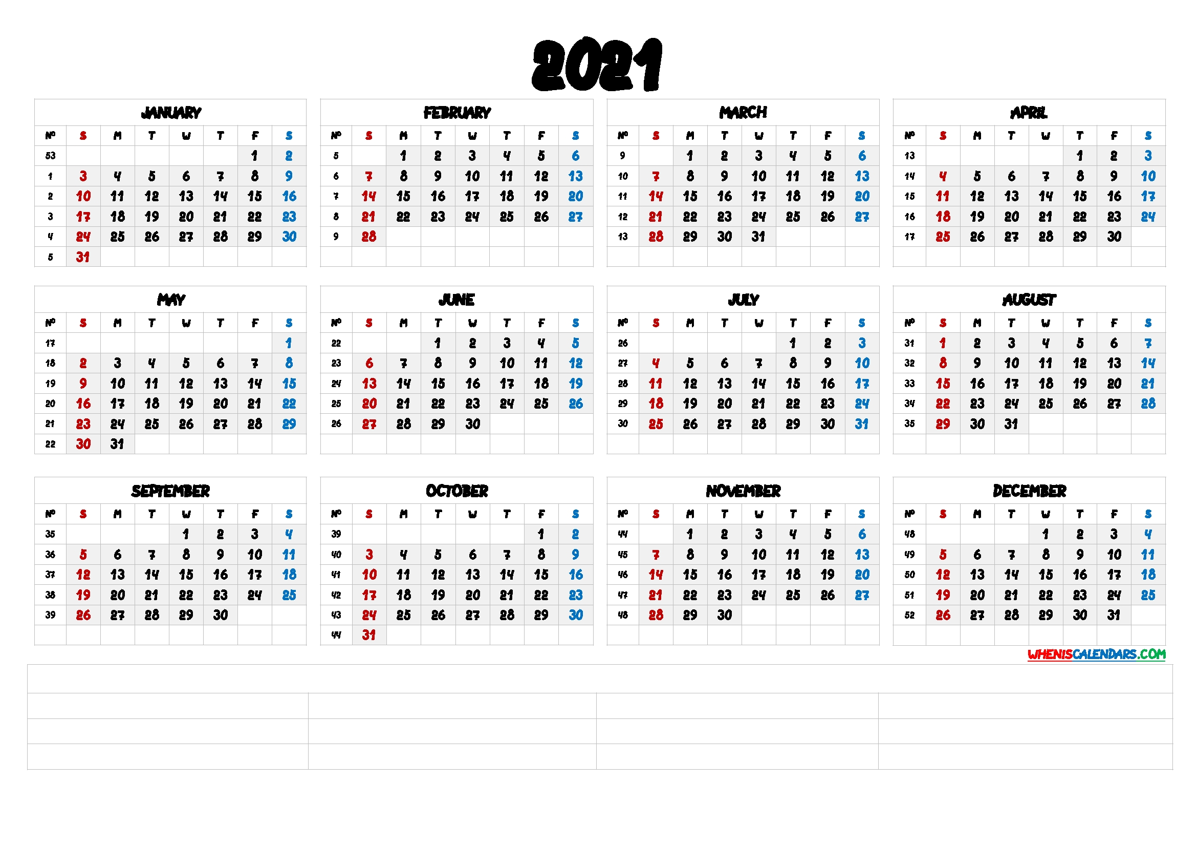 Printable 2021 Calendar With Week Numbers [Premium Templates