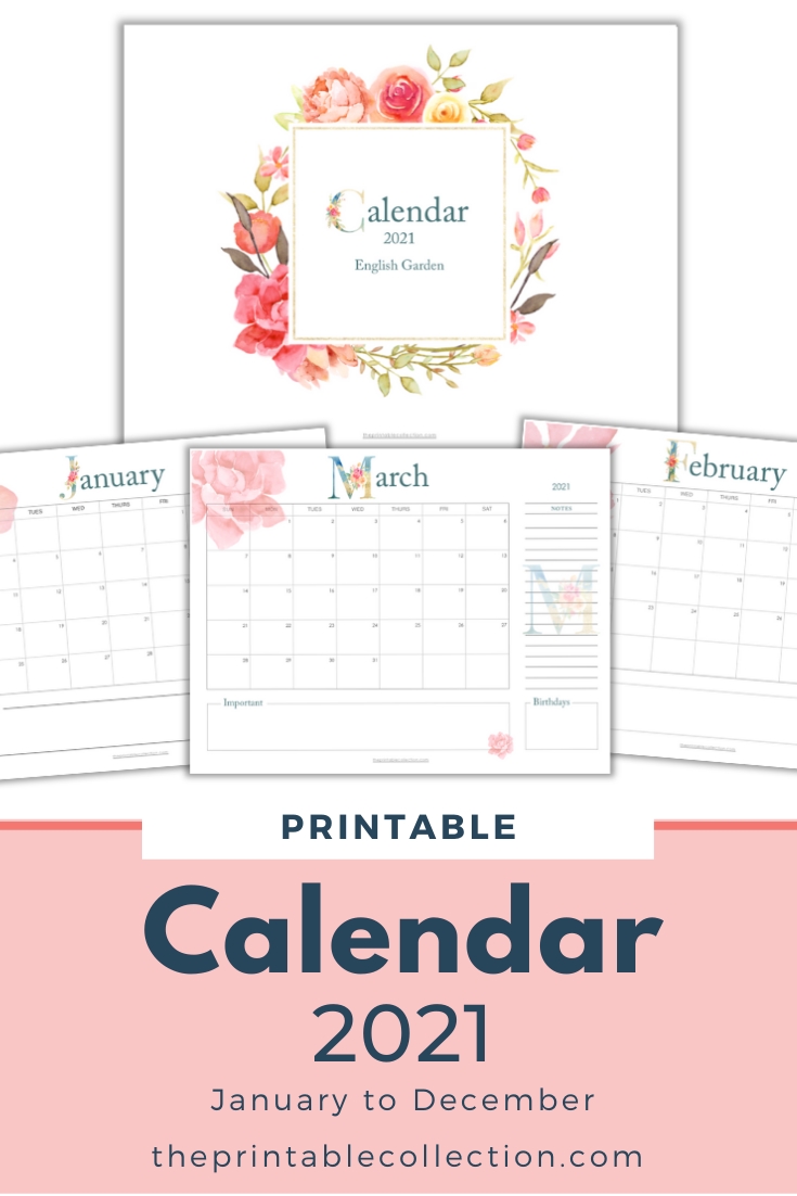 Printable 2021 Monthly Calendar With Monogram Letters In