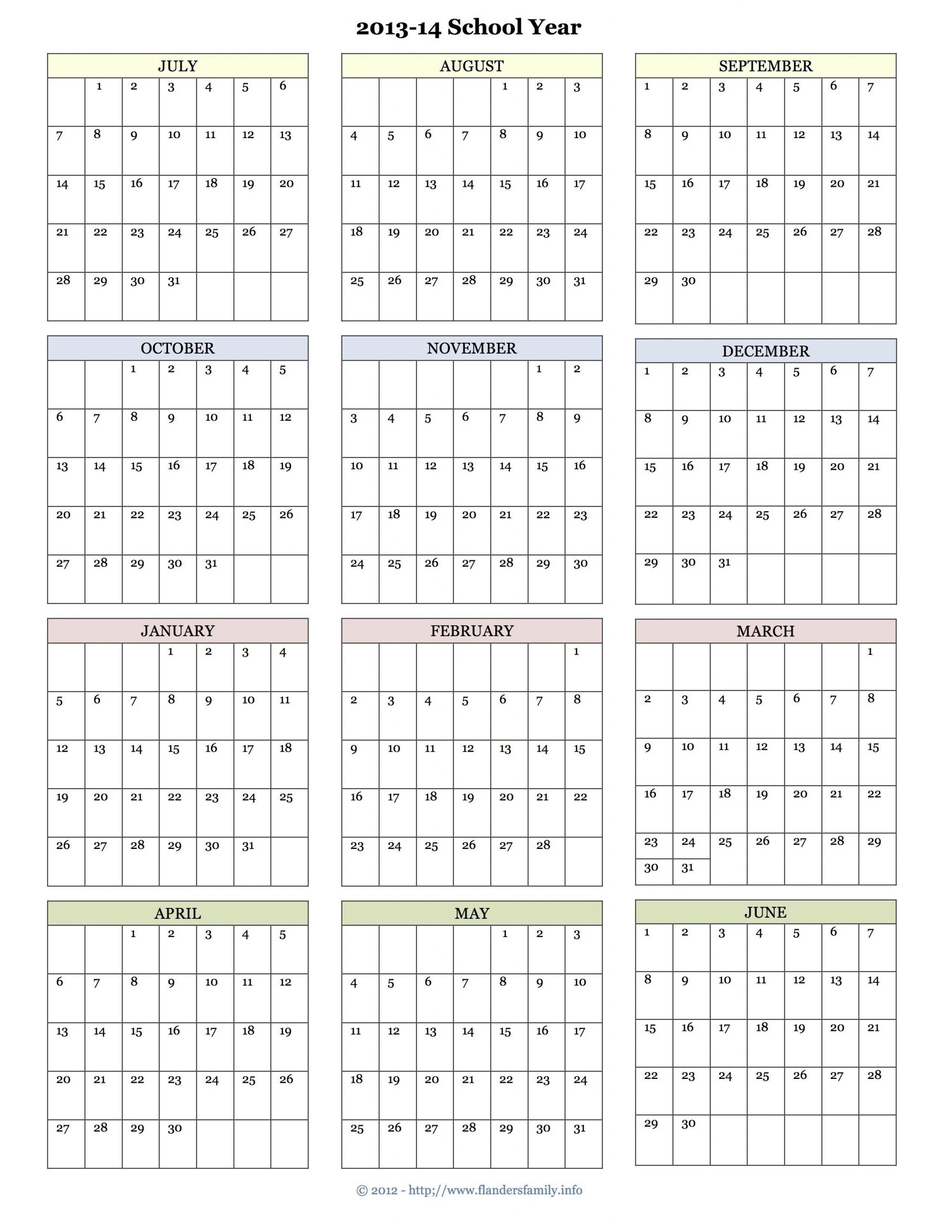 Printable Academic Calendar The Flanders Family Website