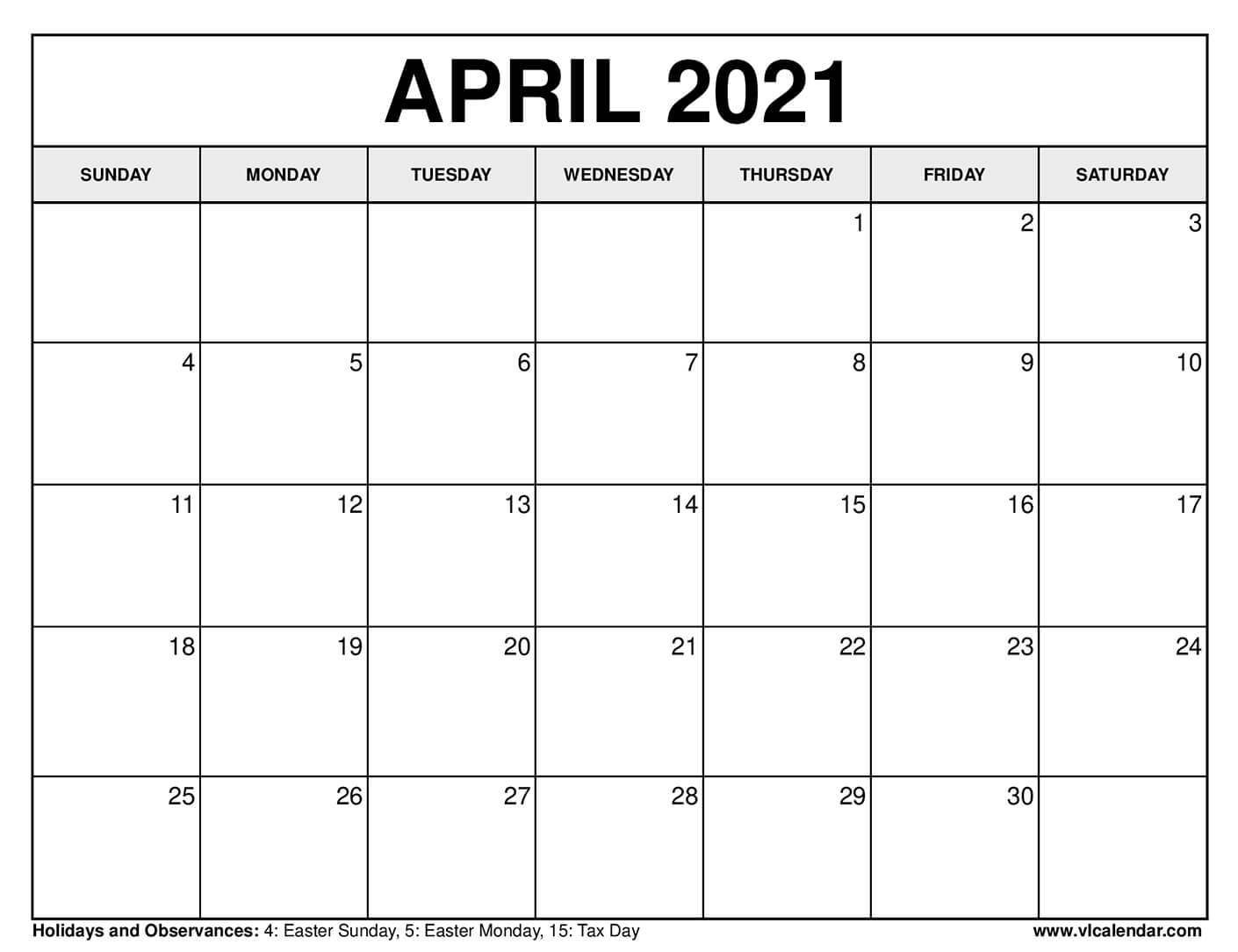 April Calendar 2021 Printable Month Calendar Printable