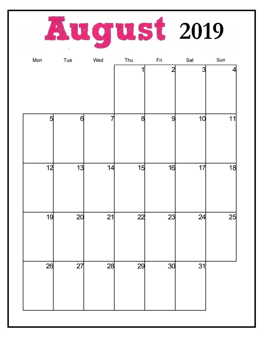 Printable August 2019 Vertical Calendar | Printable Calendar