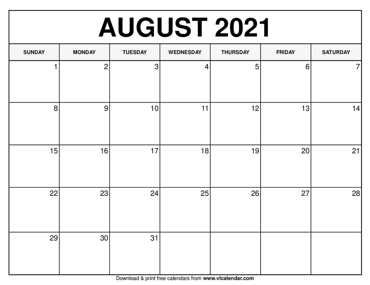 Printable August 2020 Calendars