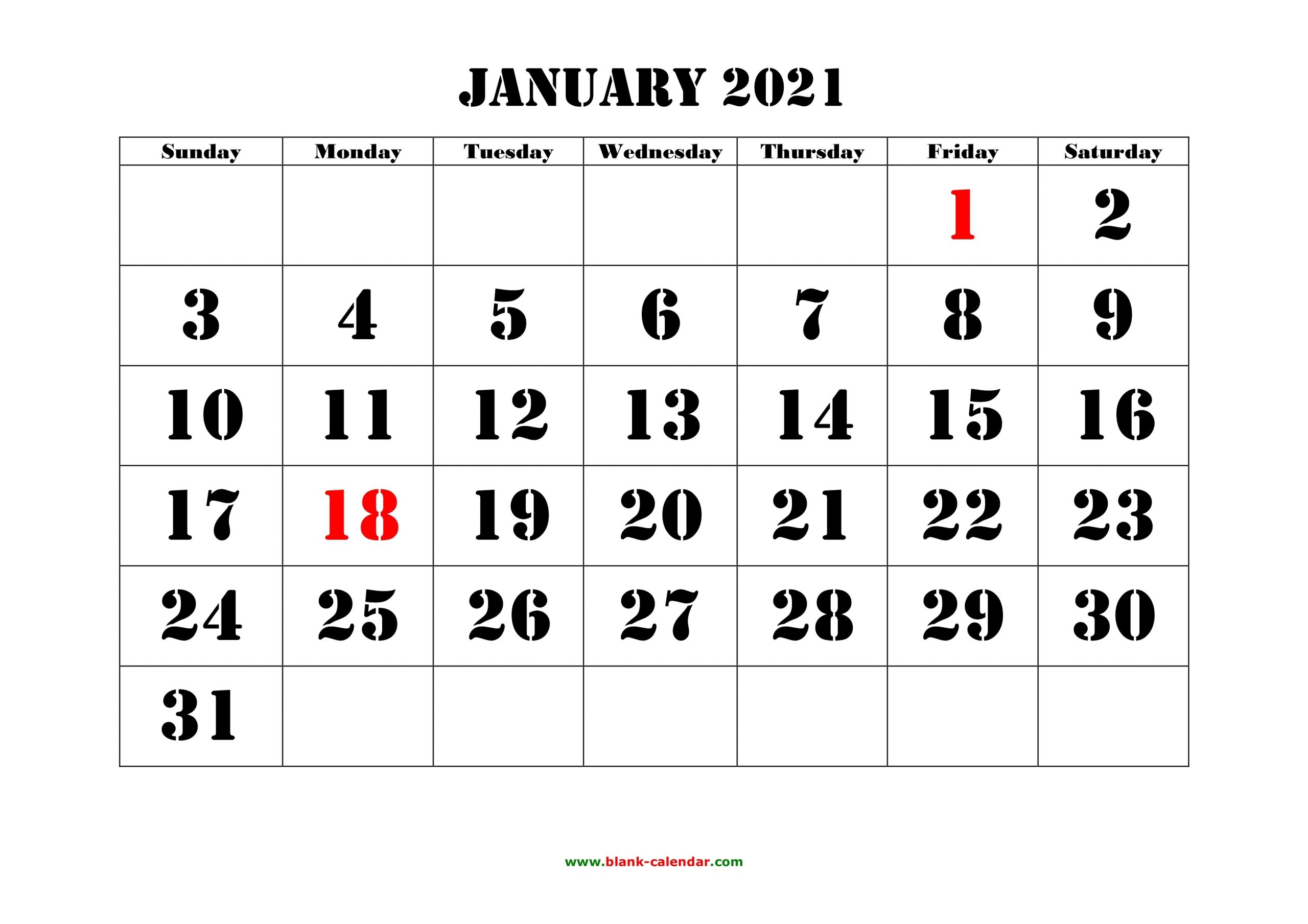 Calendar 2021 Printable Monthly Free