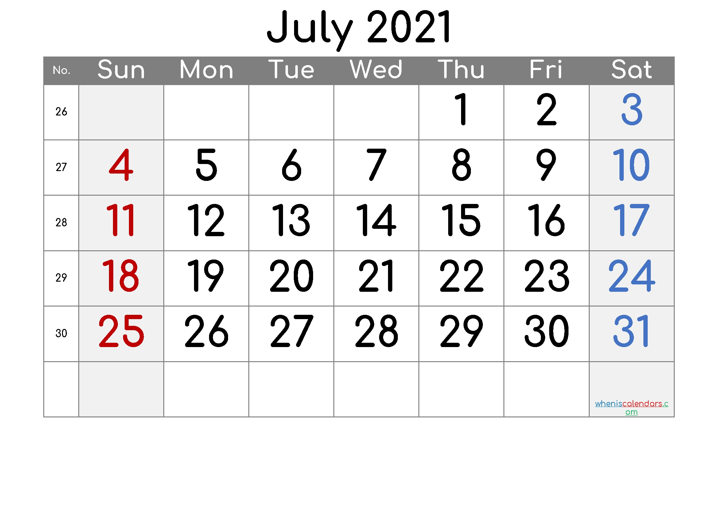 Printable Calendar 2021 July – Free Printable 2020 Monthly