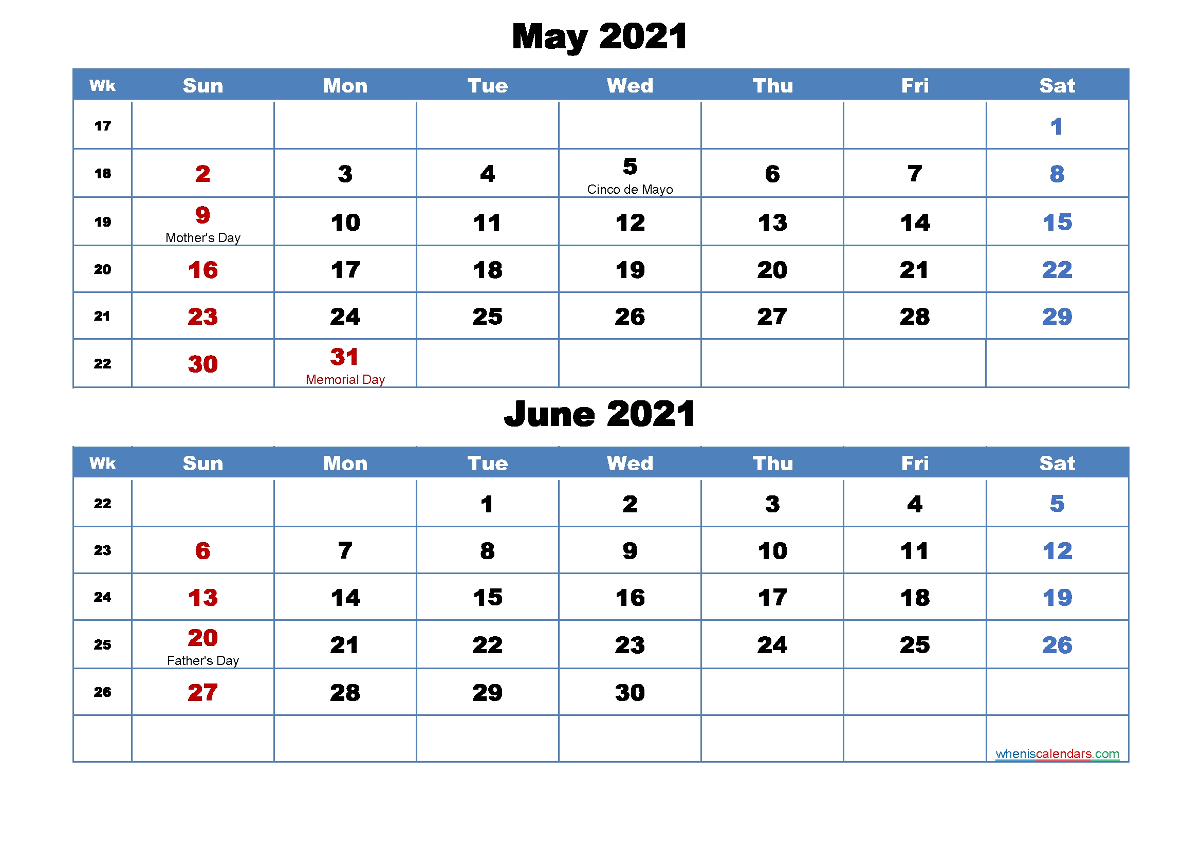 Printable Calendar May And June 2021 Word, Pdf – Free 2020