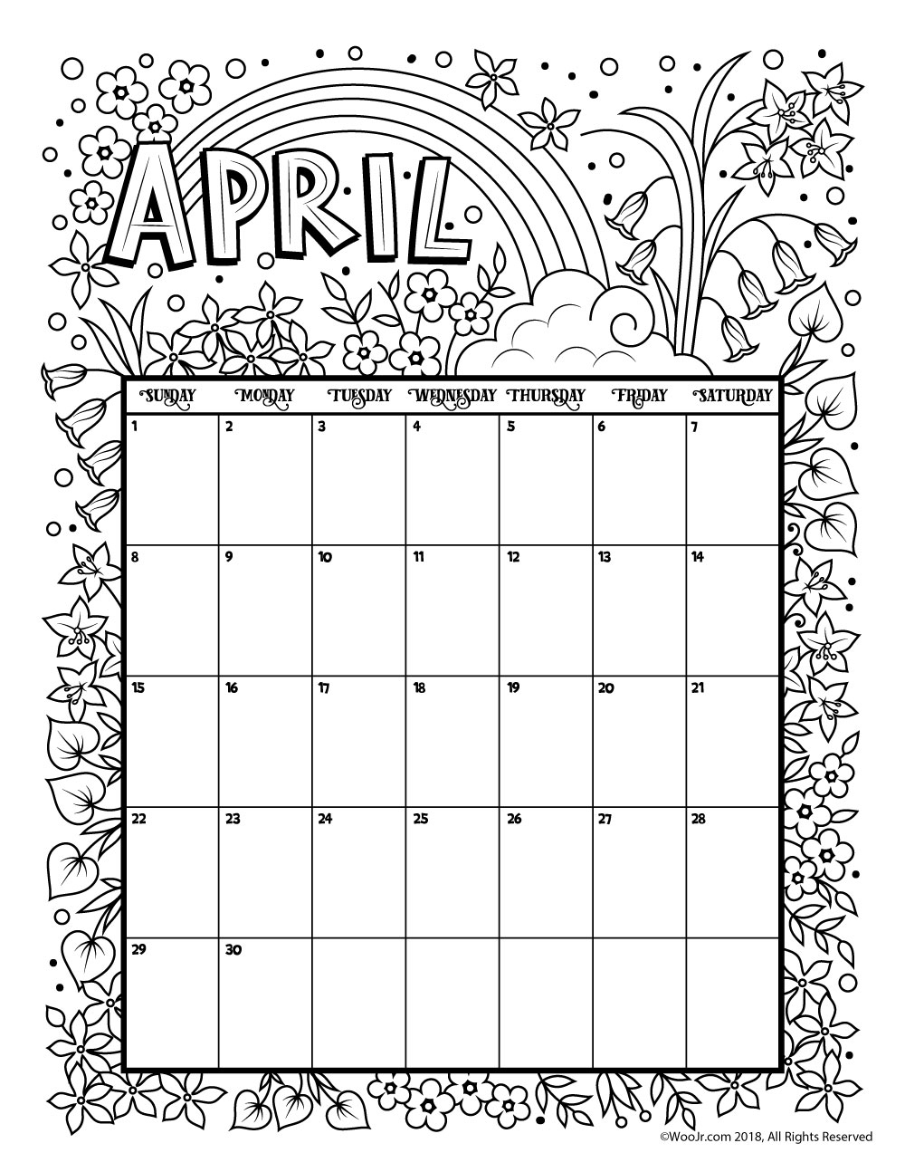 Kid Friendly Calendar April Month Calendar Printable