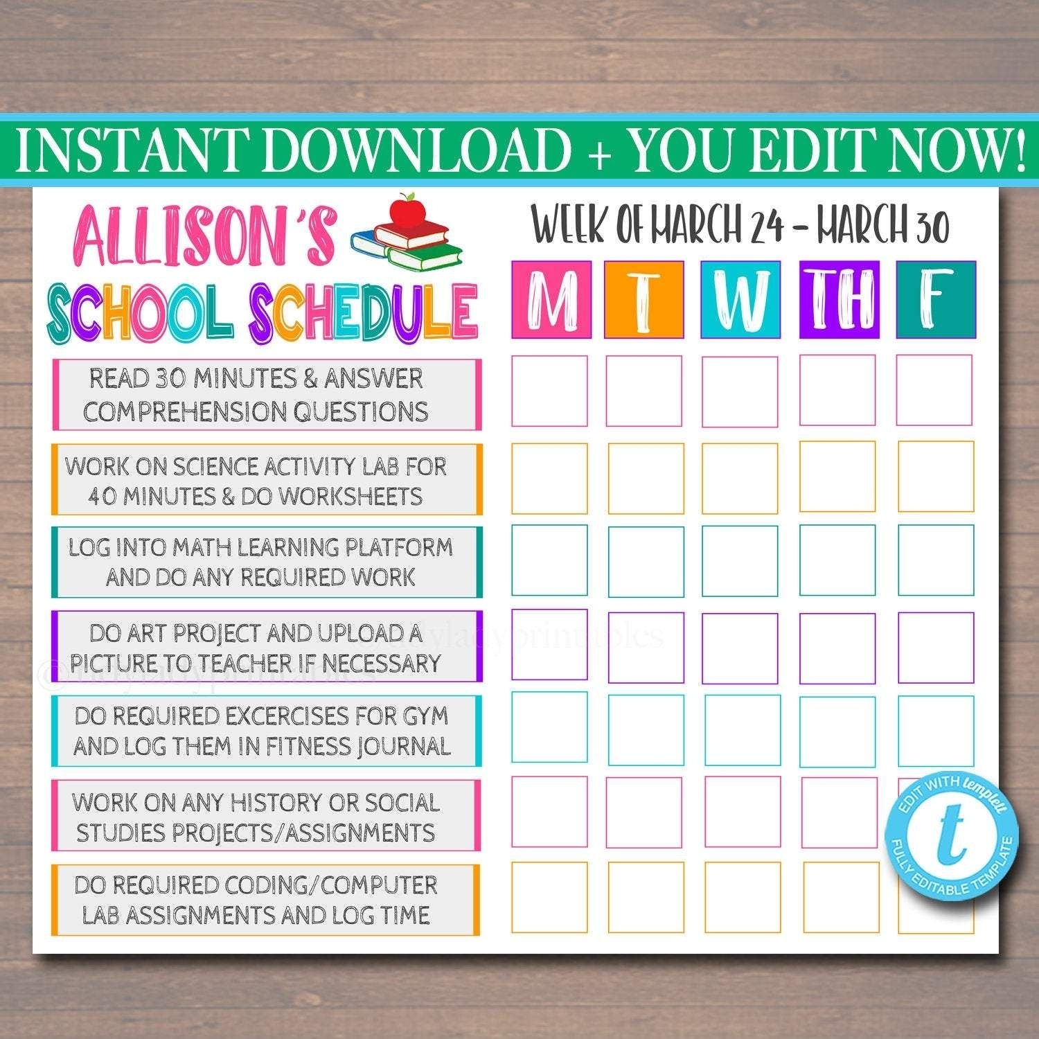 Printable Homeschool Schedule - Daily Subject Checklist