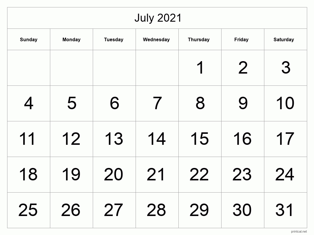 Printable July 2021 Calendar | Free Printable Calendars