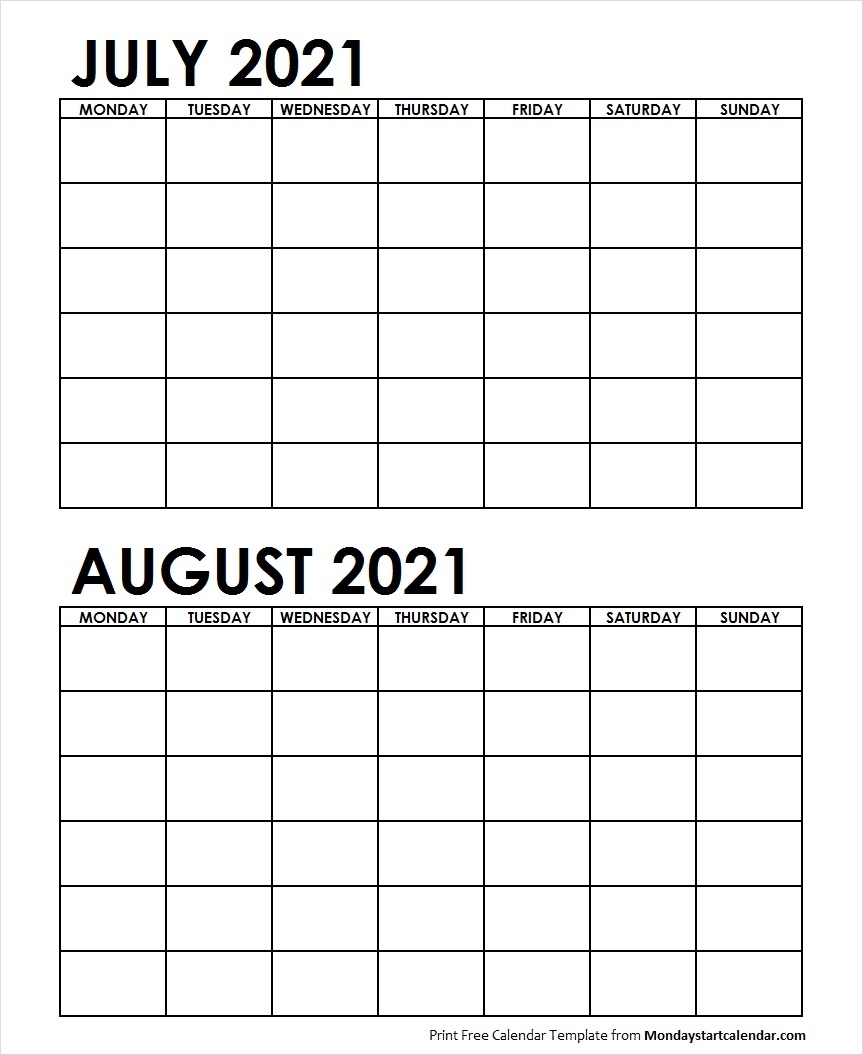 Printable July August 2021 Calendar Template Blank Archives