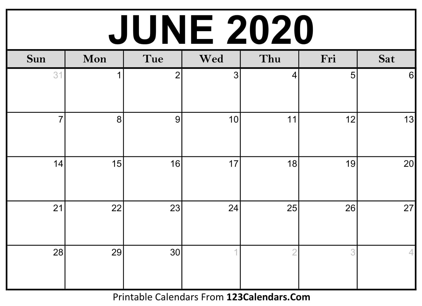 Printable June 2020 Calendar Templates | 123Calendars