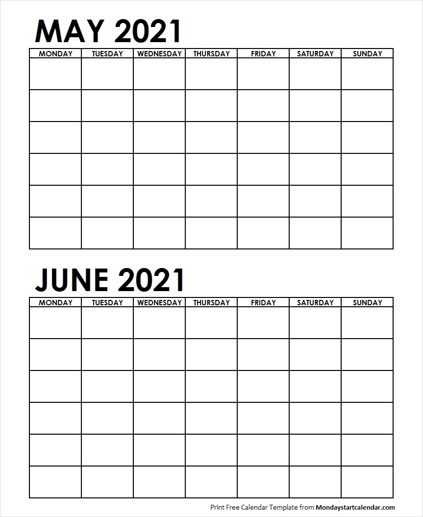 Printable May June 2021 Calendar Template Blank Archives
