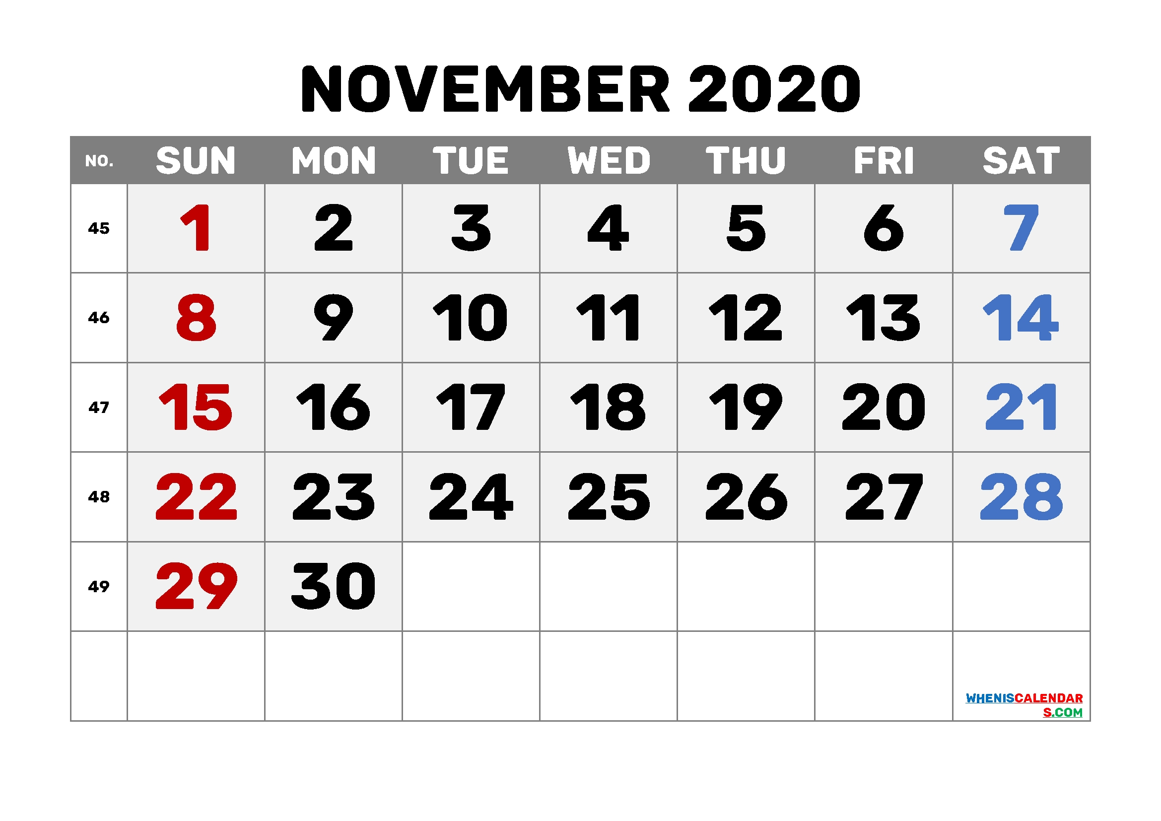 Printable November 2020 Calendar Pdf 6 Templates (Pdf And