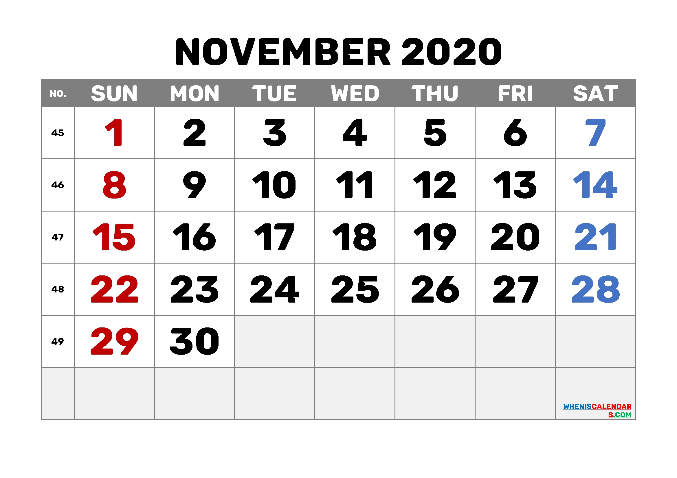 Printable November 2020 Calendar Pdf 6 Templates (Pdf And