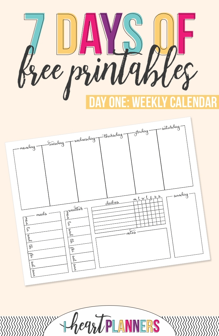 Printable Weekly Calendar - I Heart Planners