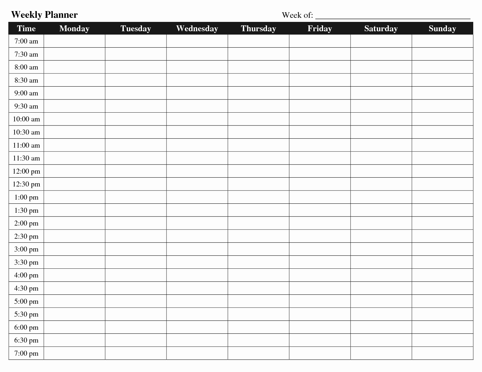 Printable Weekly Planner With Time Slots - Calendar