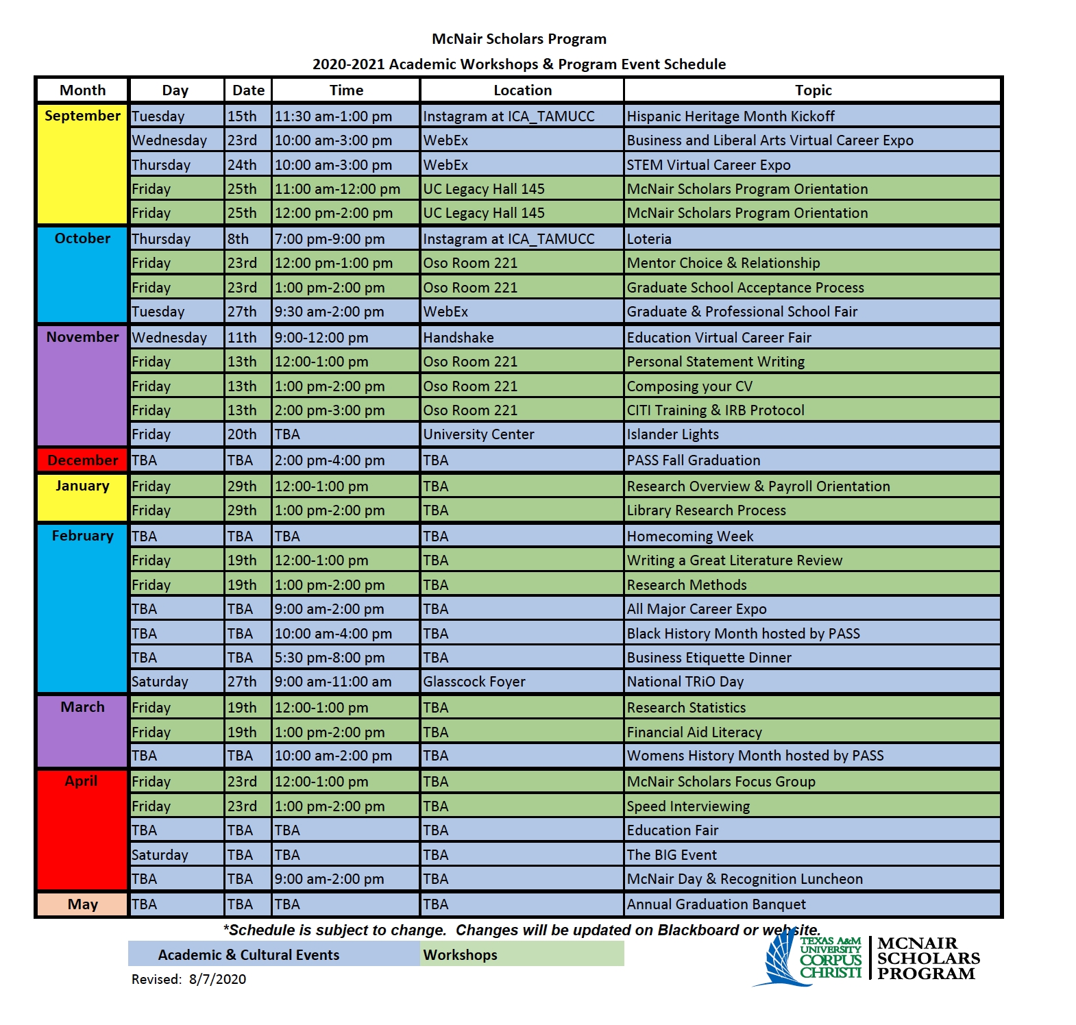 Program Calendar Texas A&amp;M University-Corpus Christi