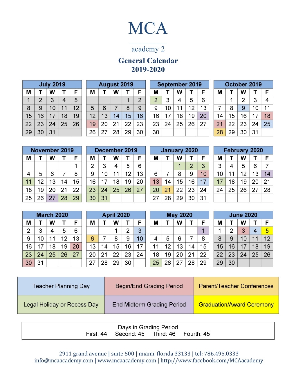 School Calendar 2019-2020 - Mca Academy