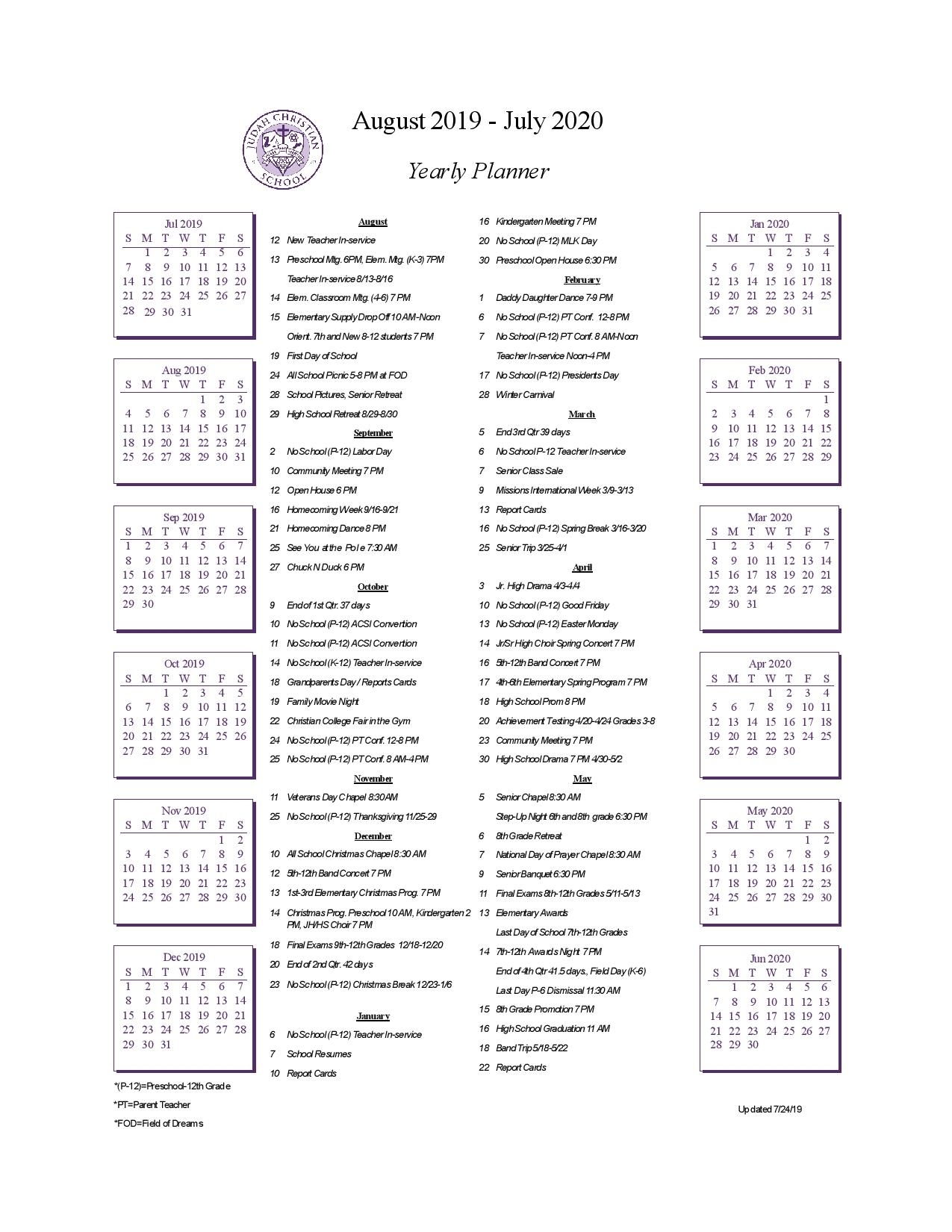 School Calendar - Judah Christian School