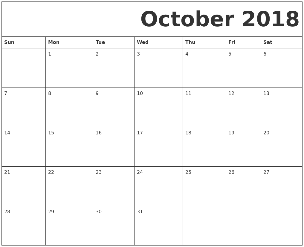 September 2018 Calendar Template | Monthly Calendar