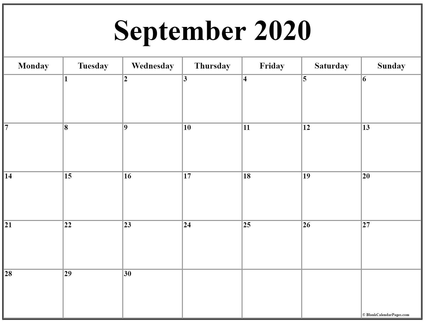 September 2020 Monday Calendar | Monday To Sunday