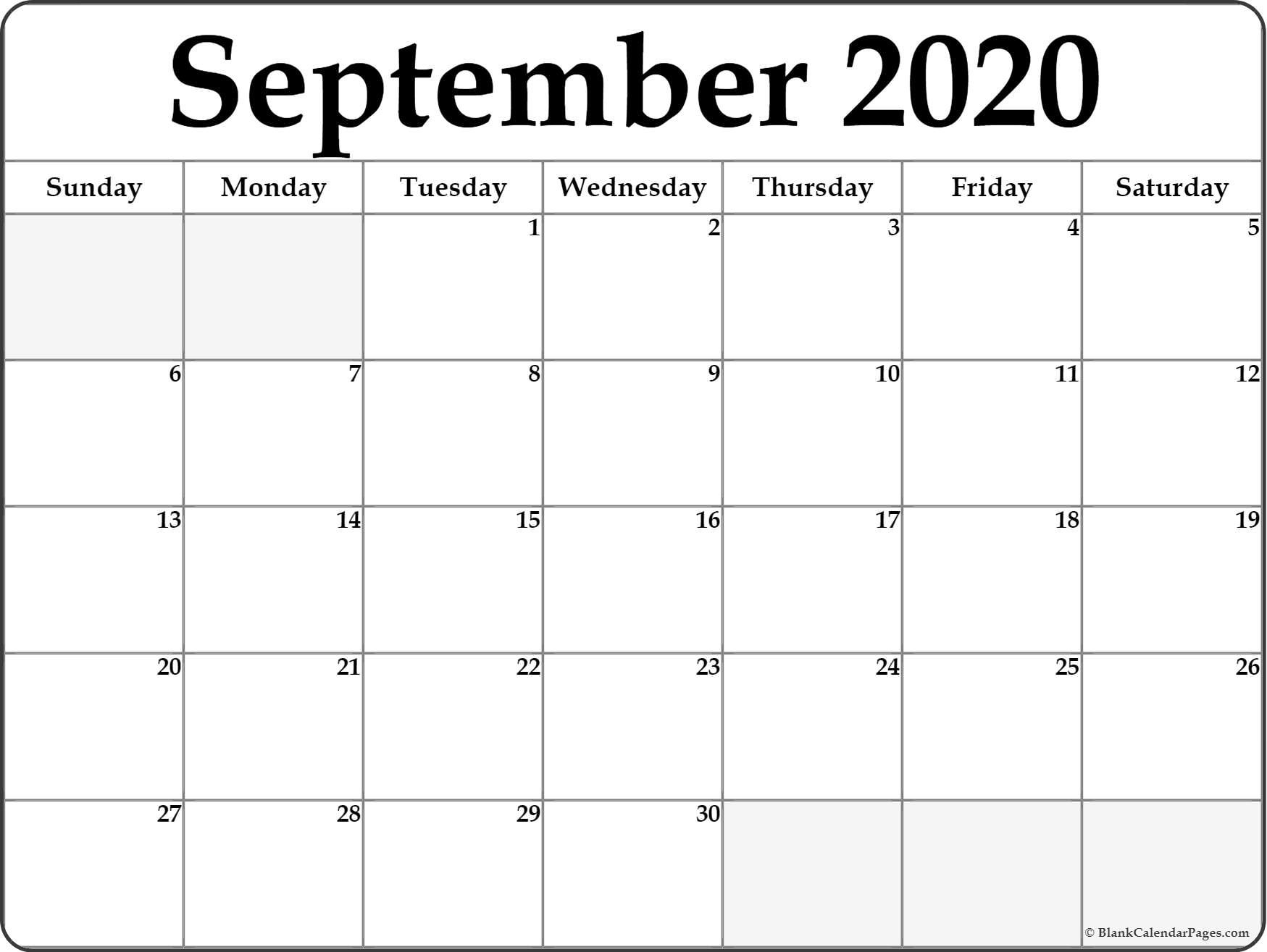 September 2020 Printable Calendar Template #2020Calendars