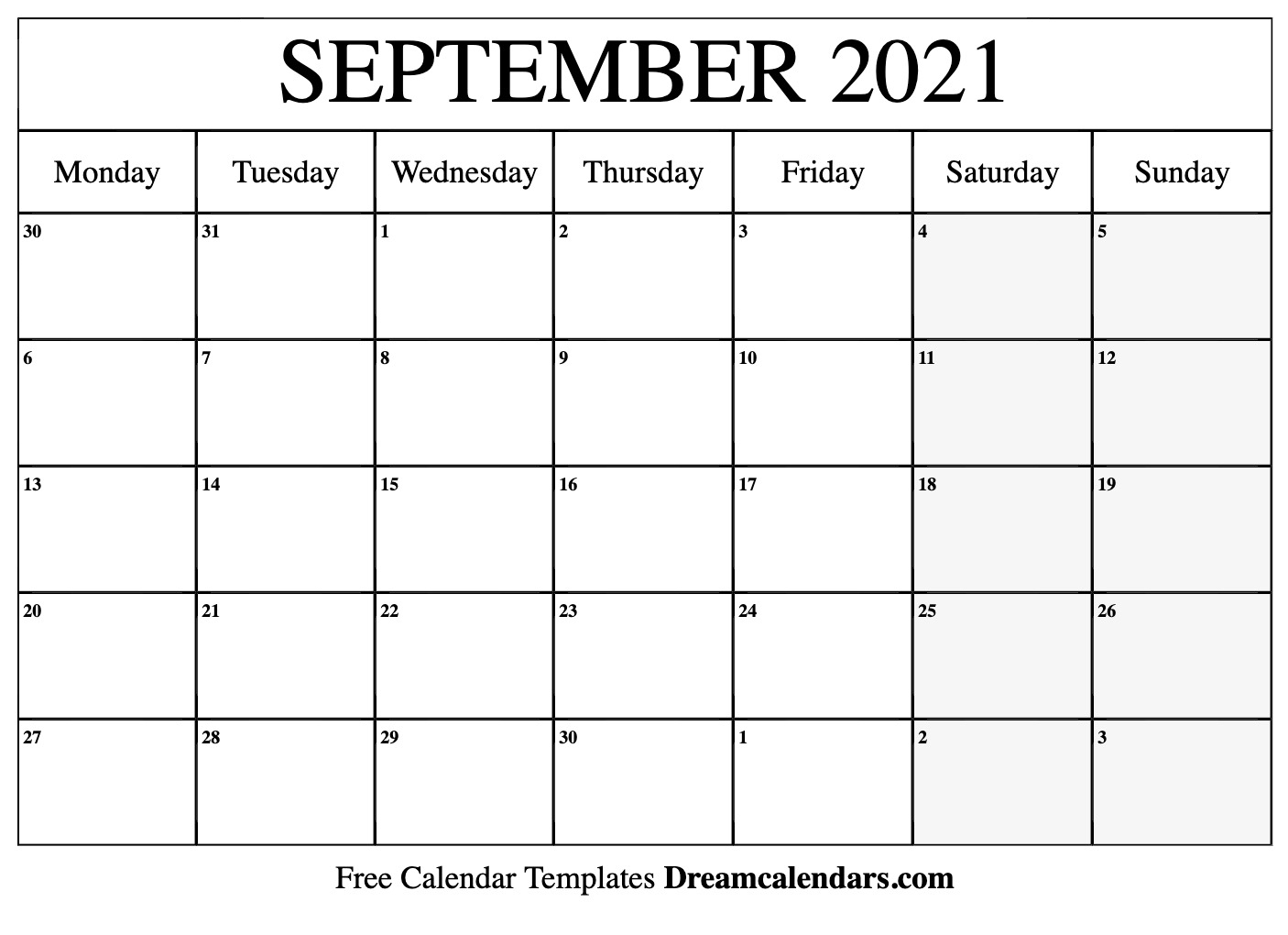 September 2021 Calendar | Free Blank Printable Templates