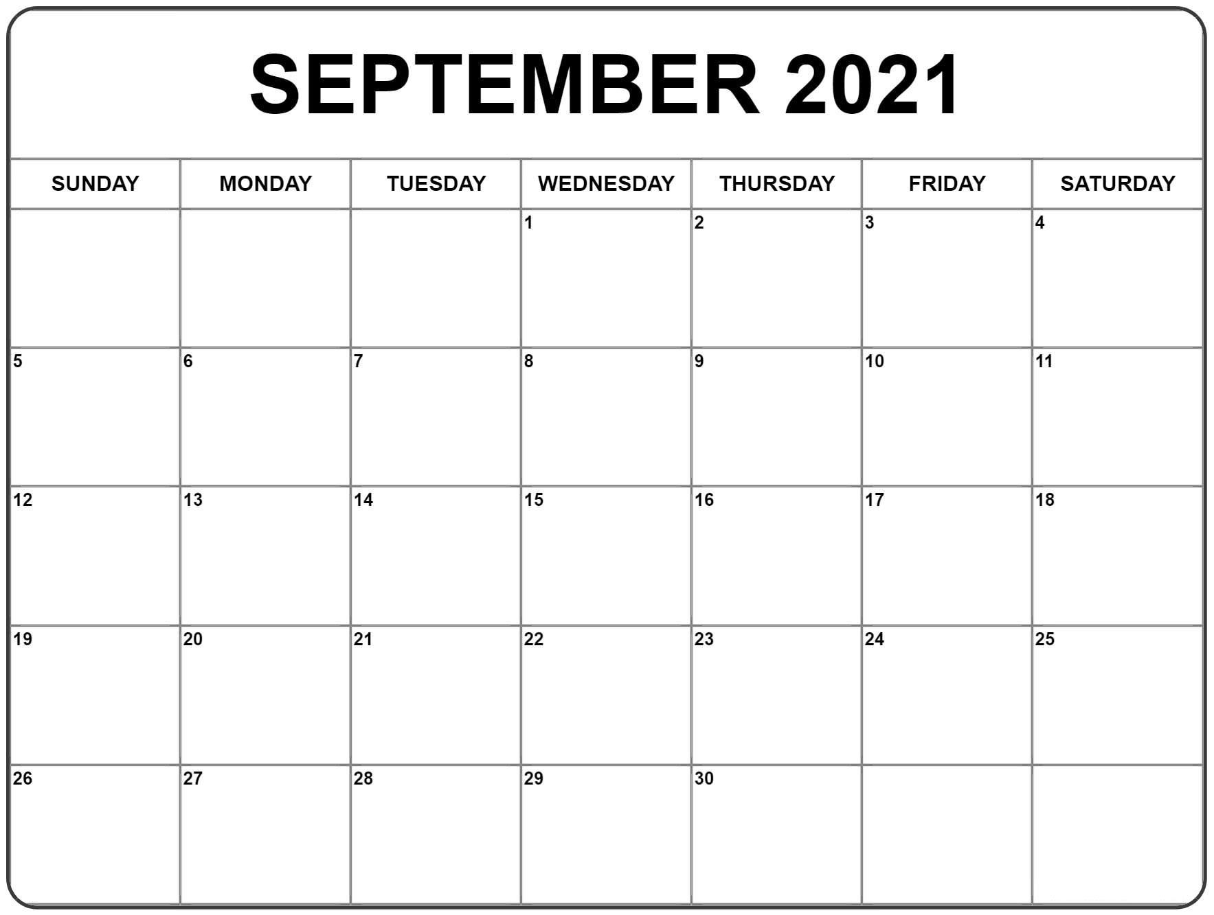 September 2021 Calendar | Monthly Calendar Printable, Blank