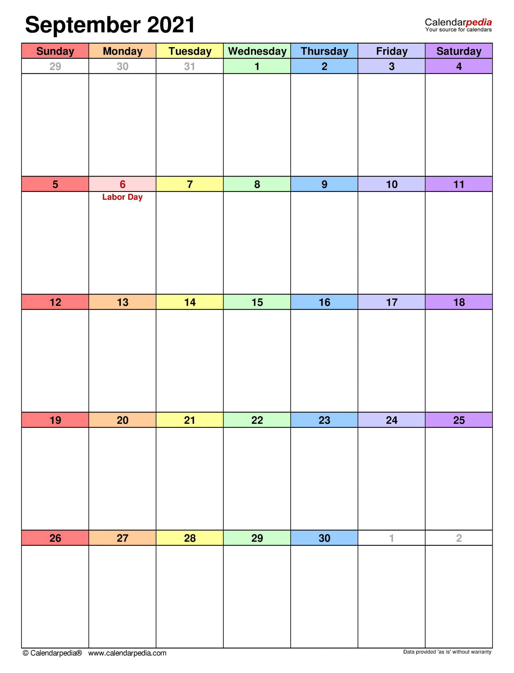 September 2021 Calendar | Templates For Word, Excel And Pdf