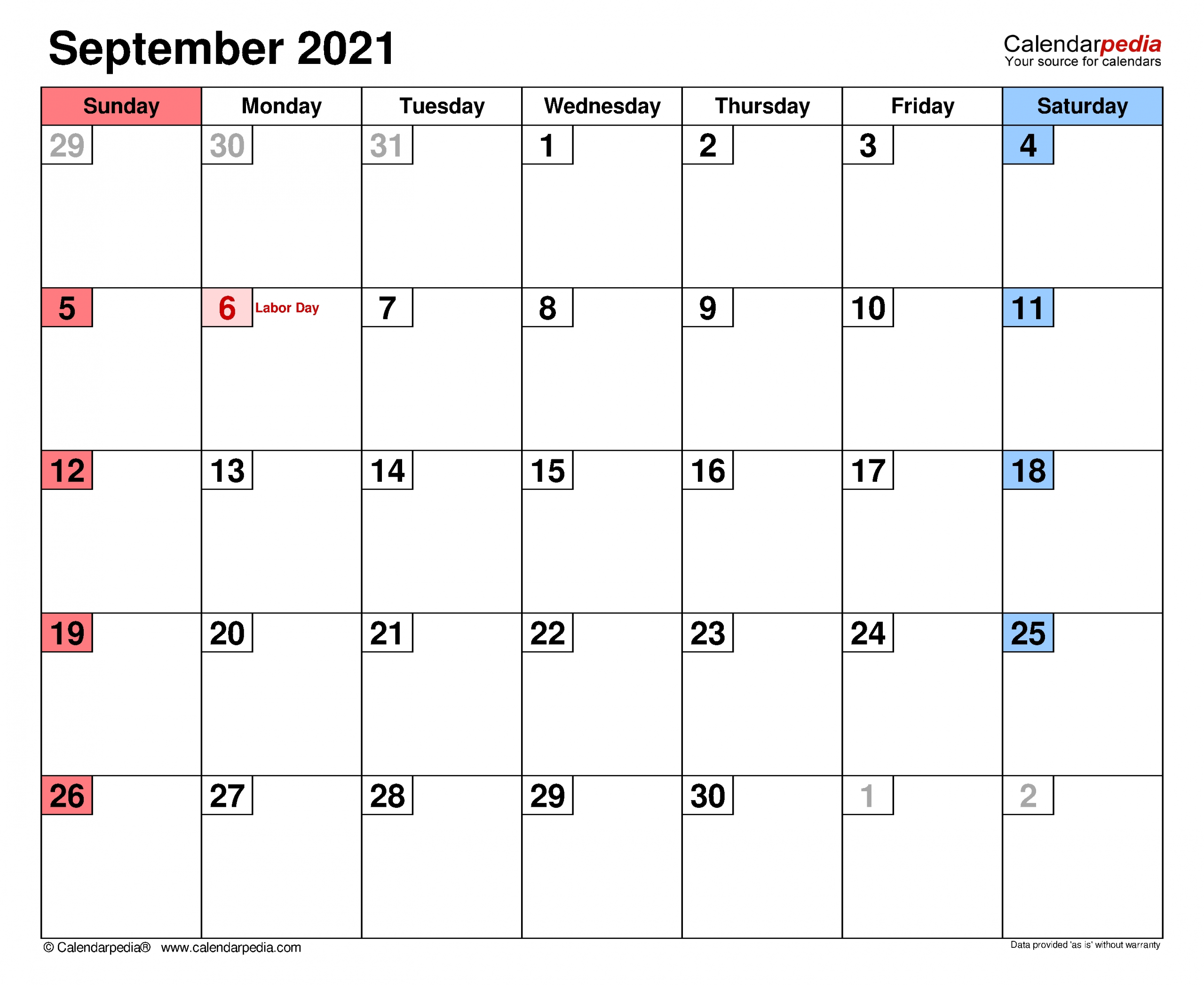 Calendar For September Of 2021