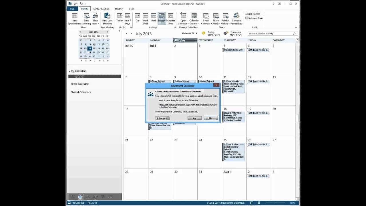 Sharepoint - Connect The Calendar To Outlook