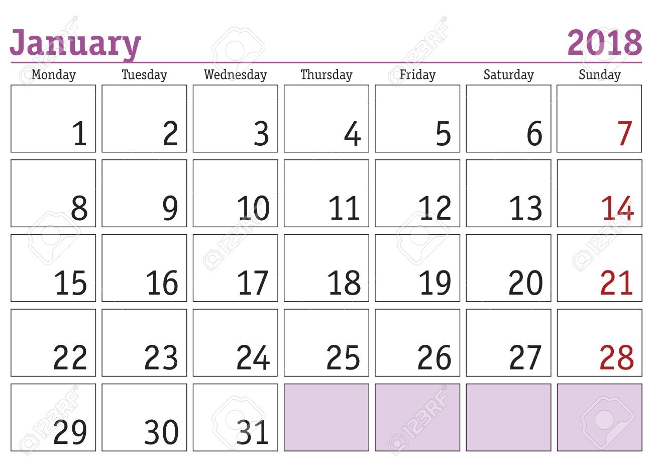 Simple Digital Calendar For January 2018. Vector Printable Calendar