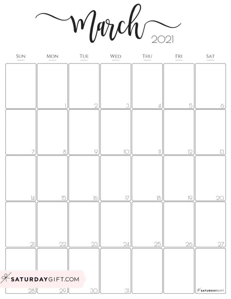 Simple &amp; Elegant Vertical 2021 Monthly Calendar - Pretty