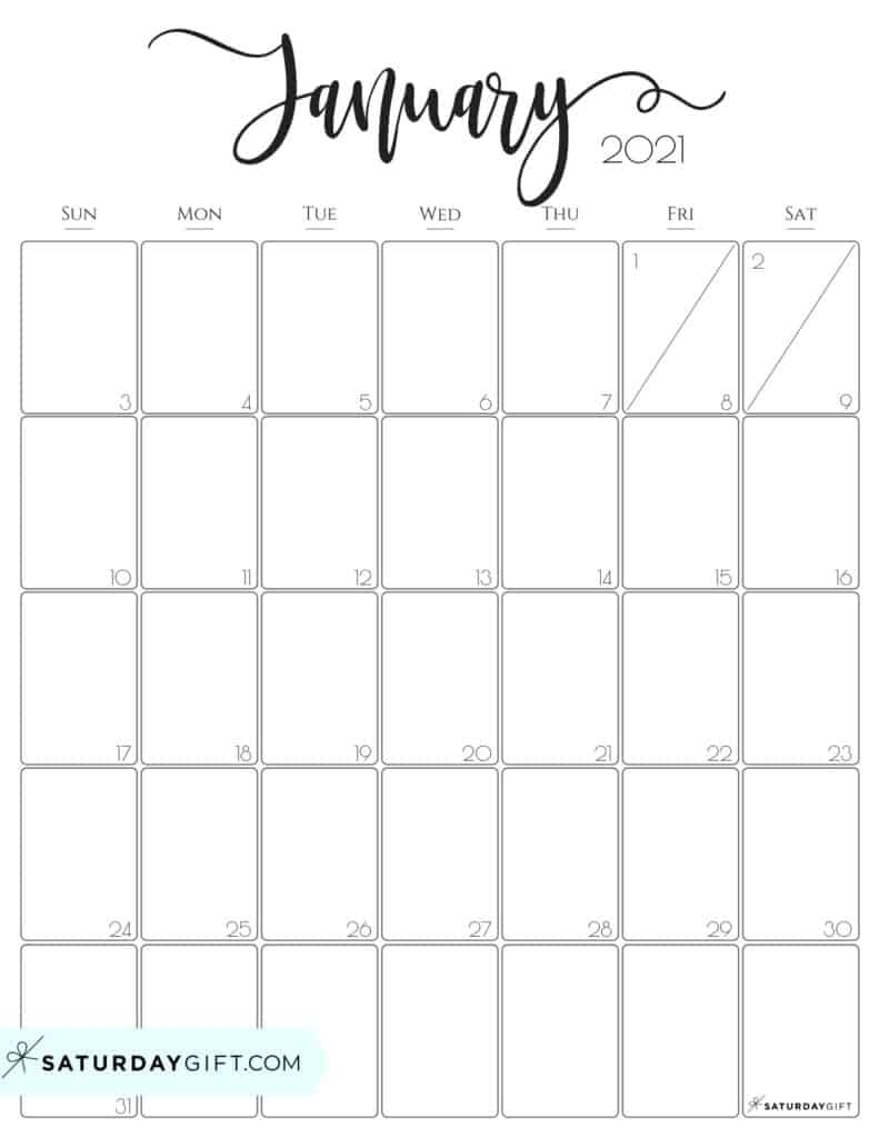 Simple &amp; Elegant Vertical 2021 Monthly Calendar - Pretty