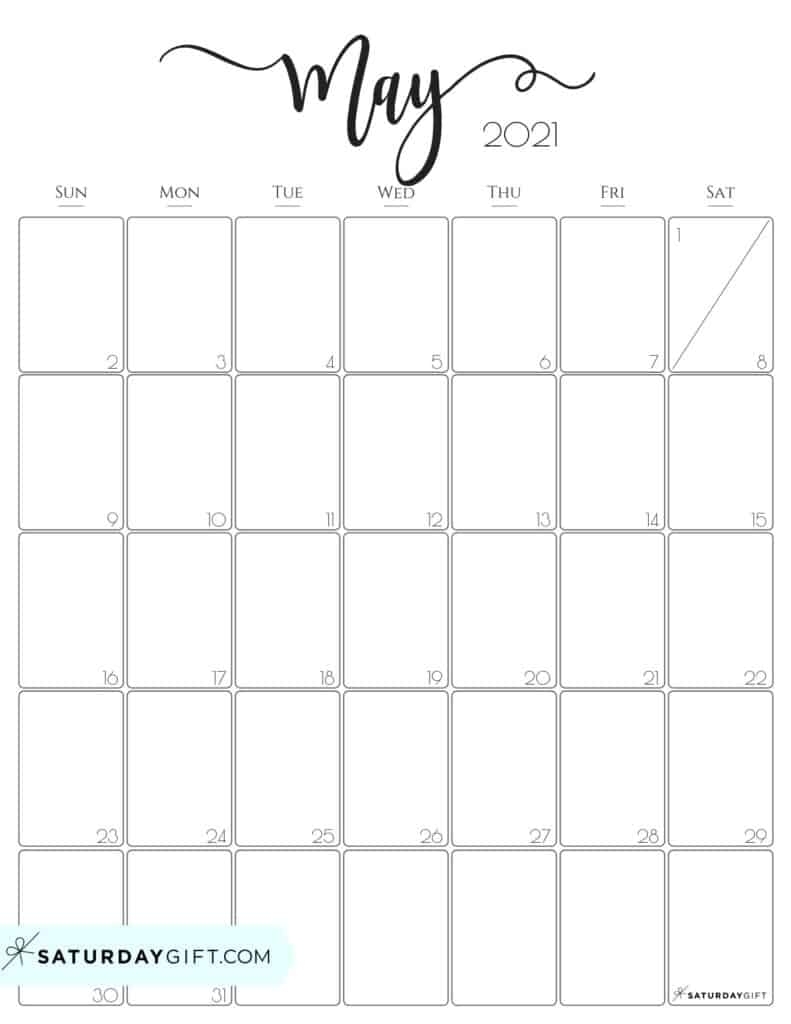 Simple &amp; Elegant Vertical 2021 Monthly Calendar - Pretty