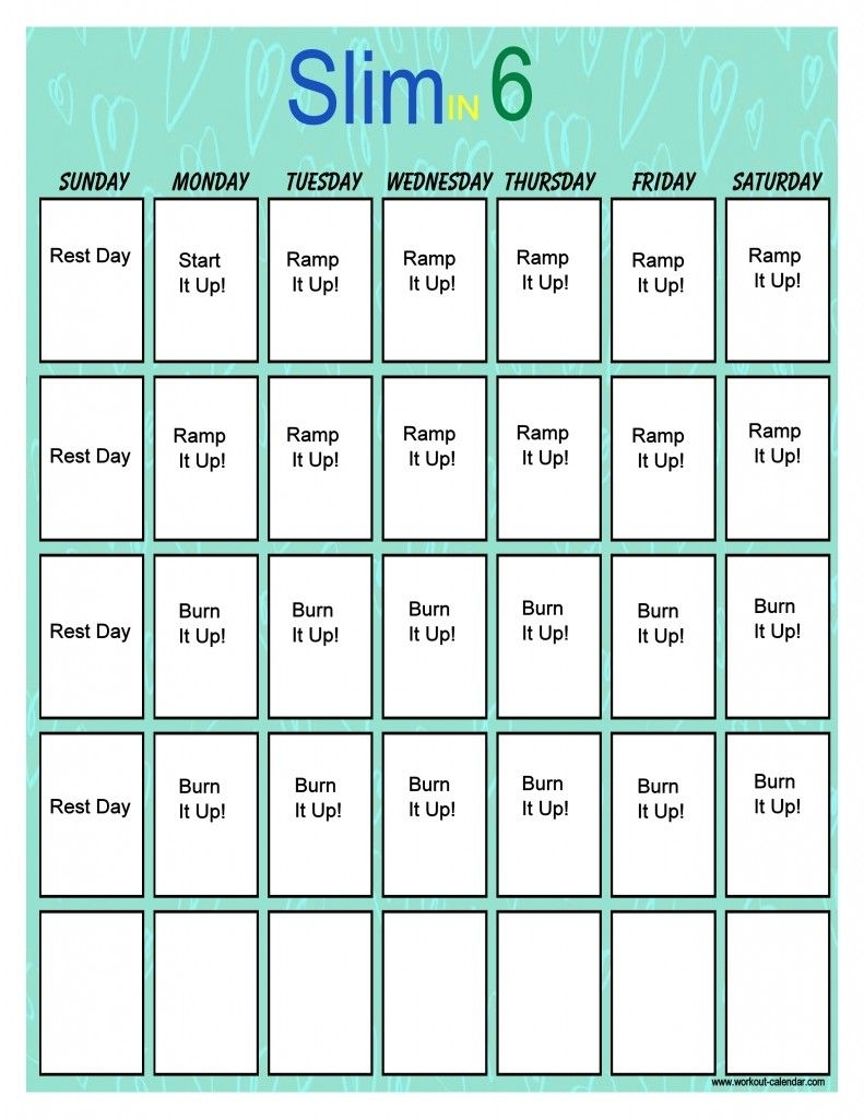 Slim In 6 Workout Calendar Vertical | Workout Calendar, Slim