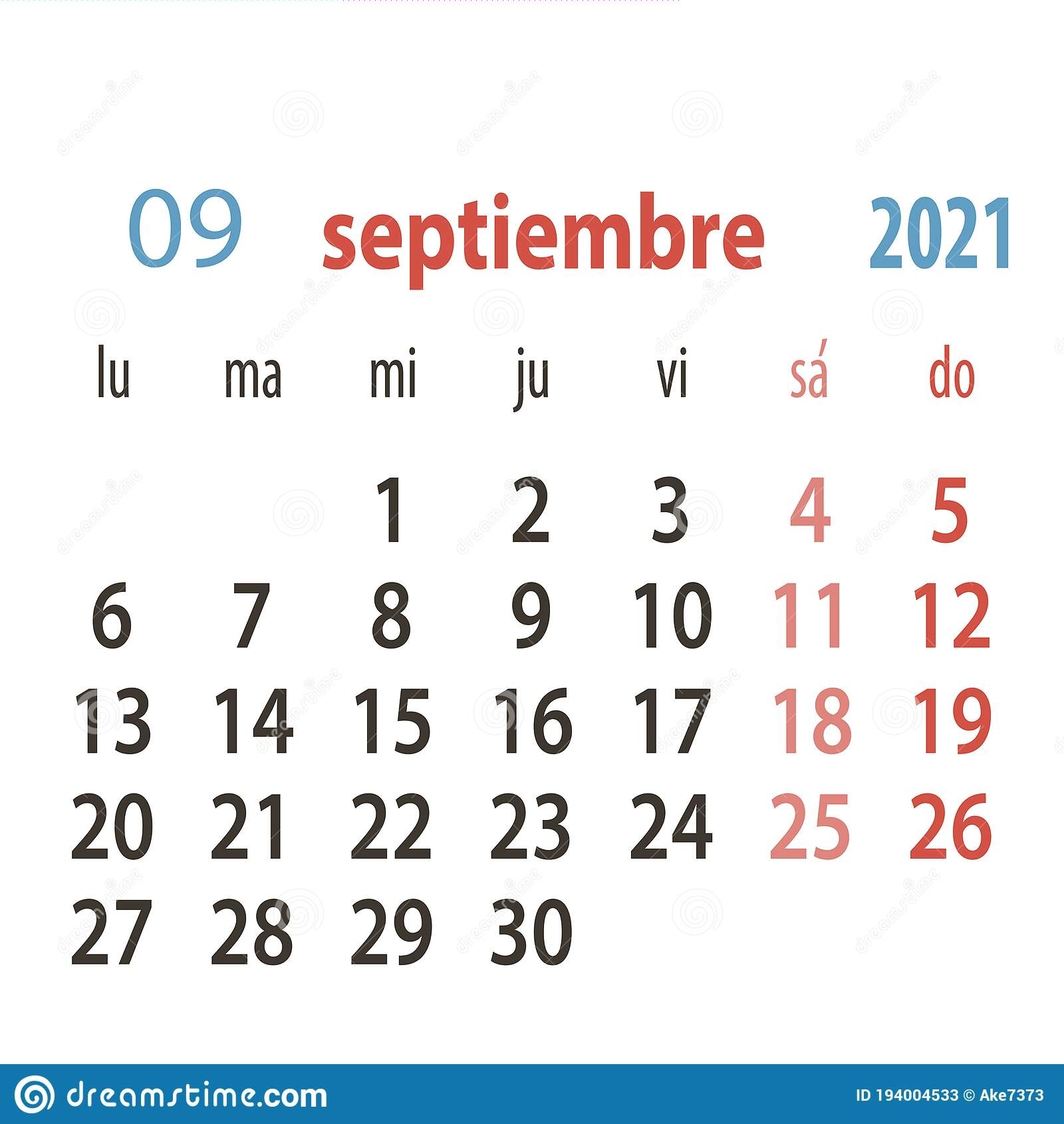Spanish Calendar 2021 Vector Template .Week Starts Monday