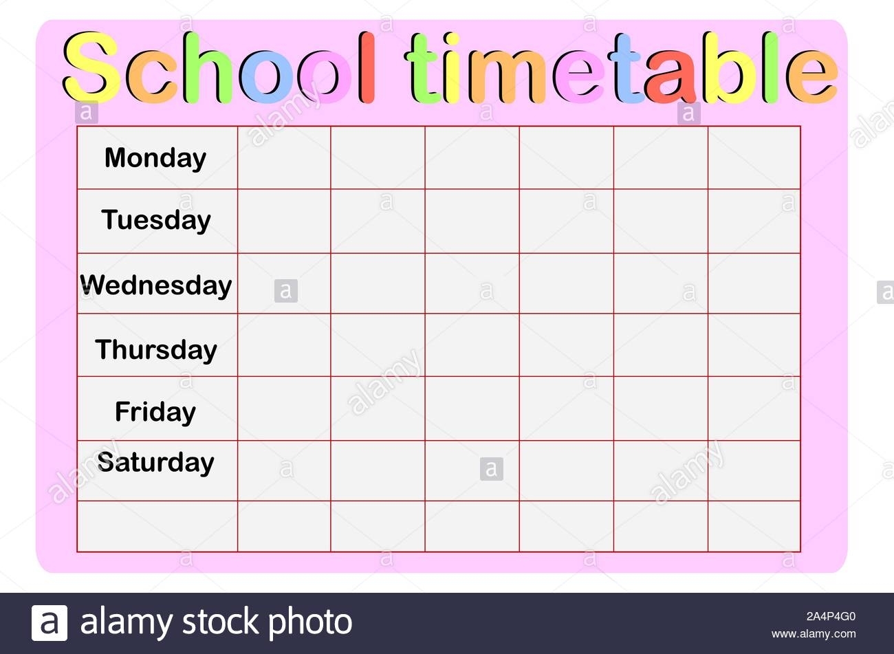 Template School Timetable For Students Or Pupils With Days