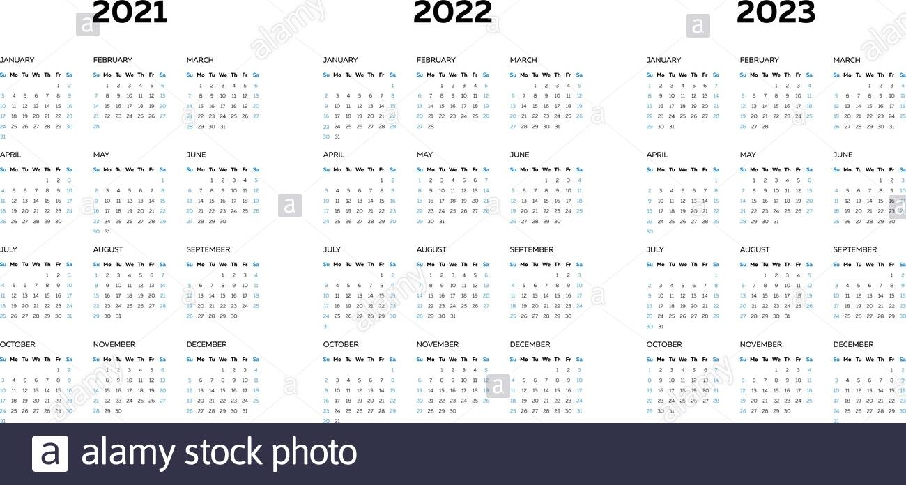 The 2021 2022 2023 Calendar Template With Vertical Monthly
