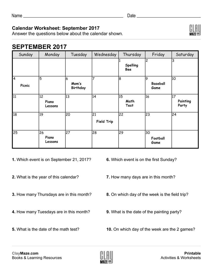Free Printable Worksheets On Calendars Month Calendar Printable