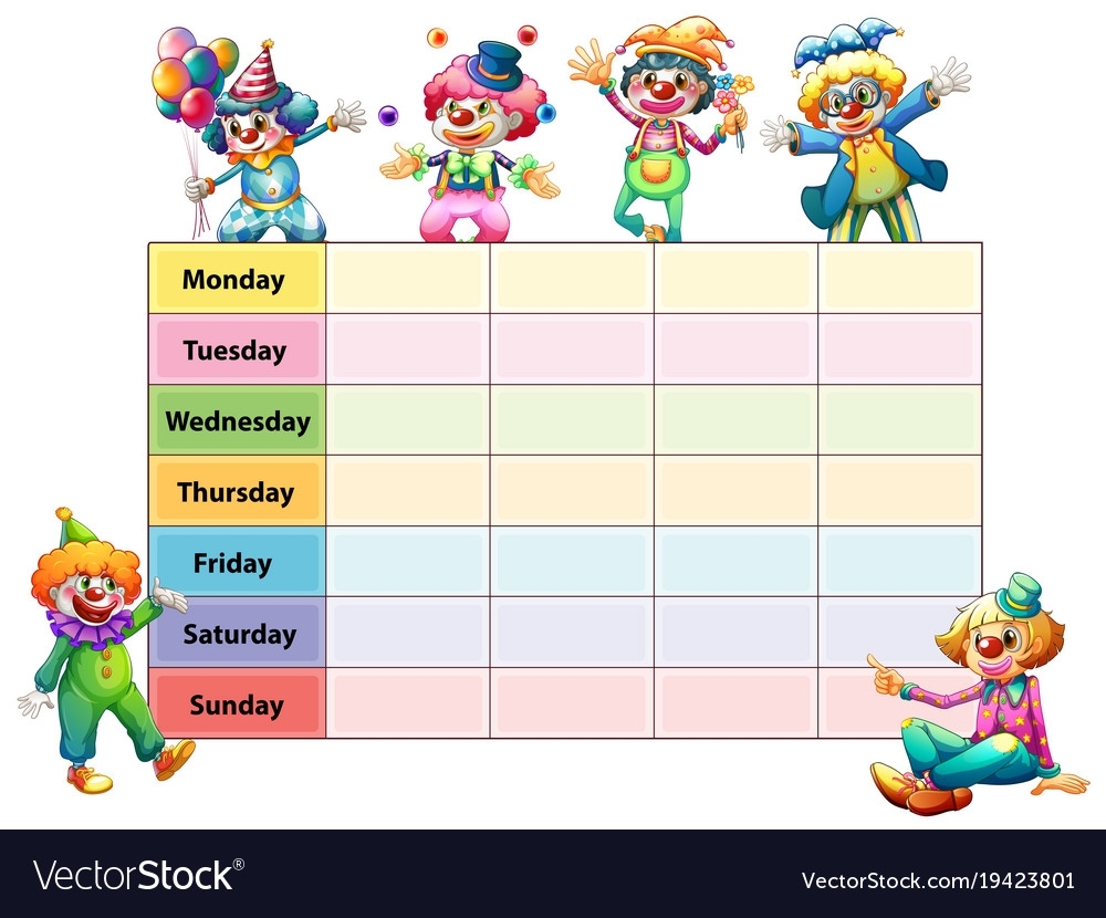 Timetable Template With Days Week And Royalty Free Vector