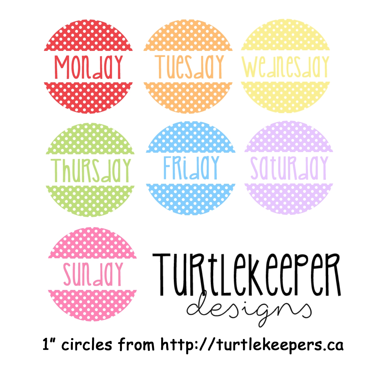 Turtlekeeper Designs : Days Of The Week Templates